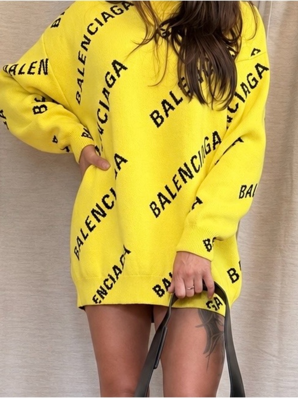 ✨Authentic✨Balenciaga Yellow Logo Oversized Knit Sweater